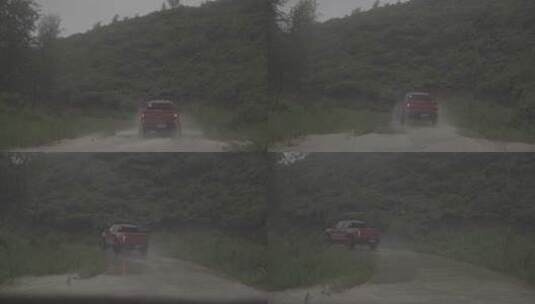 皮卡汽车在暴雨中飞奔高清在线视频素材下载