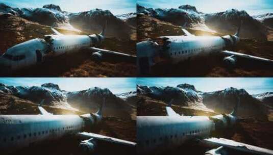 坠毁在雪山上的飞机残骸高清在线视频素材下载