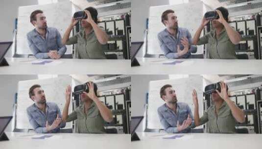 在教室研究虚拟技术的男人高清在线视频素材下载