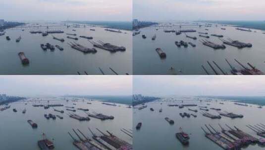 湖南岳阳洞庭湖船只航拍高清在线视频素材下载