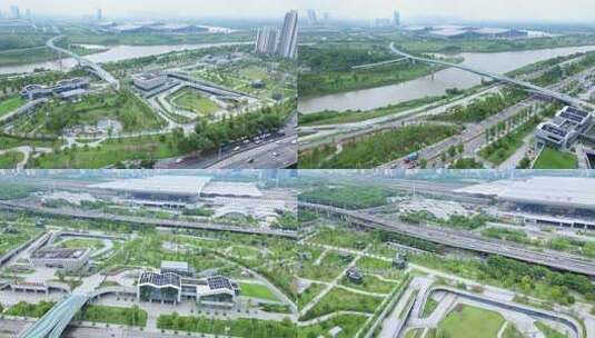 长沙高铁南站附近黎托公园生态绿化航拍11高清在线视频素材下载