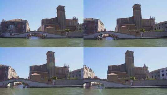 威尼斯水上游览，大运河上的船只航行，建筑和桥梁景观高清在线视频素材下载