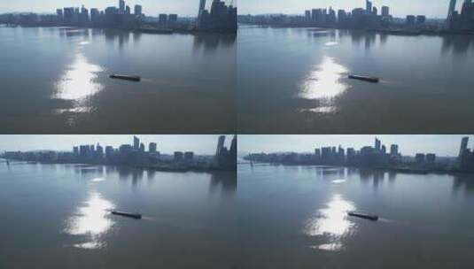 杭州钱塘江里的船只高清在线视频素材下载