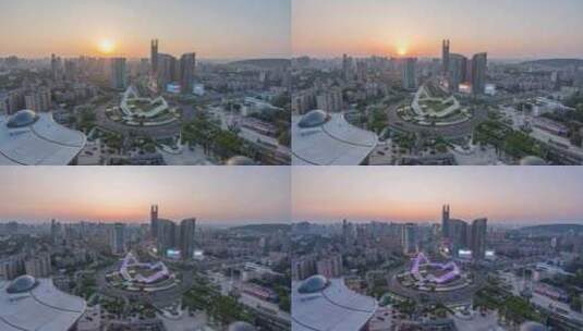 湖北武汉光谷国际广场日落风光高清在线视频素材下载