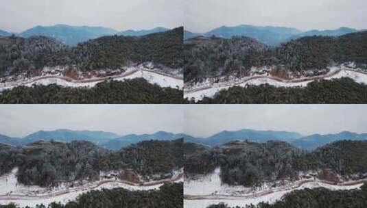 航拍山路雪景道路汽车意境素材高清在线视频素材下载