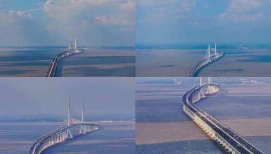上海长江大桥长江入海口崇明岛航拍高清在线视频素材下载