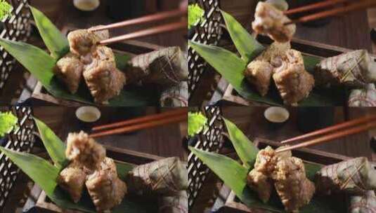 端午节粽子 夹起肉粽慢镜头高清在线视频素材下载