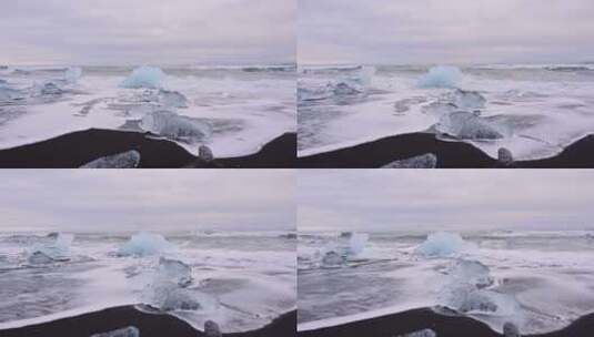 冰岛钻石海滩波浪中的冰高清在线视频素材下载