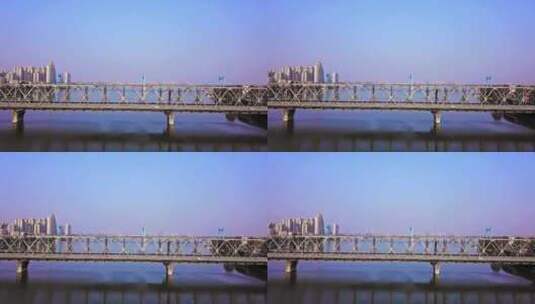 湖北襄阳大桥画面由近到远航拍高清在线视频素材下载