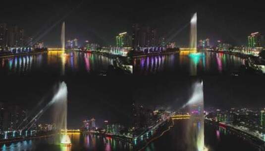 3分钟各角度 亚洲第一高喷泉航拍河源夜景高清在线视频素材下载