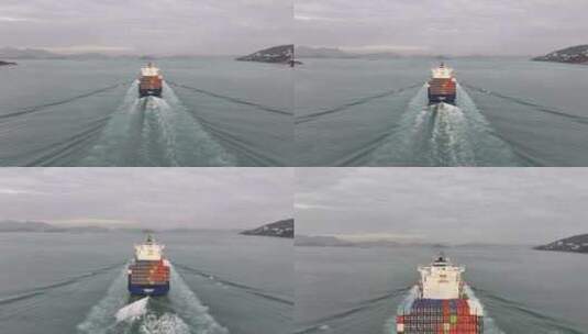 香港东博寮海峡货轮航拍高清在线视频素材下载