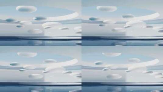 水面与飘浮的球体3D渲染高清在线视频素材下载