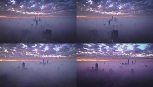 广州史诗级绝美平流雾日出航拍高清视频高清在线视频素材下载