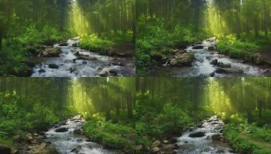 4k原始森林植物溪水流水风景树林山水自然高清在线视频素材下载