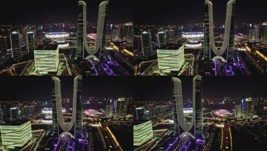 航拍杭州奥体中心 杭州之门高清在线视频素材下载