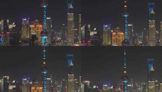 上海外滩陆家嘴东方明珠夜晚航拍高清在线视频素材下载