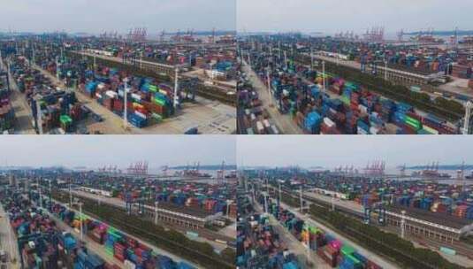 实拍延时航拍宁波北仑港码头全景高清在线视频素材下载