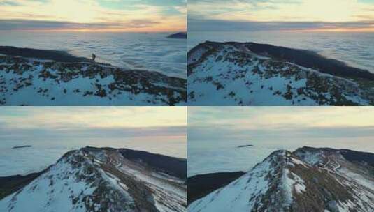 航拍日落前被大雪覆盖的平原高清在线视频素材下载