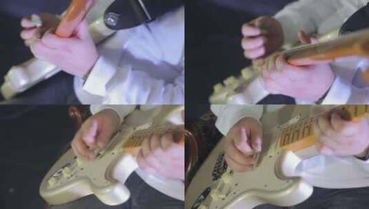 吉他手演奏电吉他特写吉他手的手弹奏琴弦高清在线视频素材下载