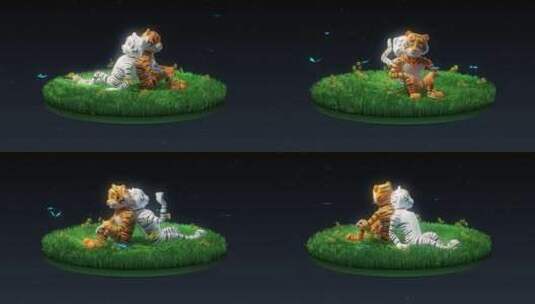裸眼3D老虎和蝴蝶环绕3d动画高清在线视频素材下载