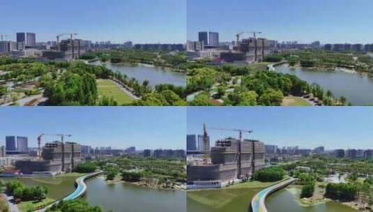 航拍上海浦东滴水湖临港建筑空镜头高清在线视频素材下载