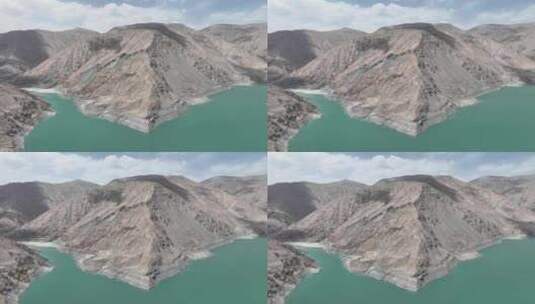 航拍新疆喀什塔县高山环绕的班迪尔蓝湖高清在线视频素材下载