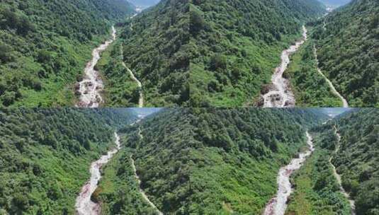 航拍四川甘孜贡嘎山区南门关沟森林河谷风光高清在线视频素材下载