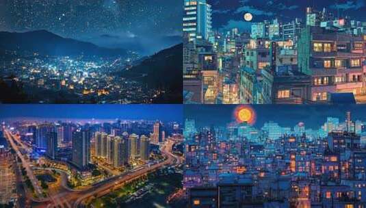 晚安城市 夜晚静谧城市 迷人夜色万家灯火高清在线视频素材下载