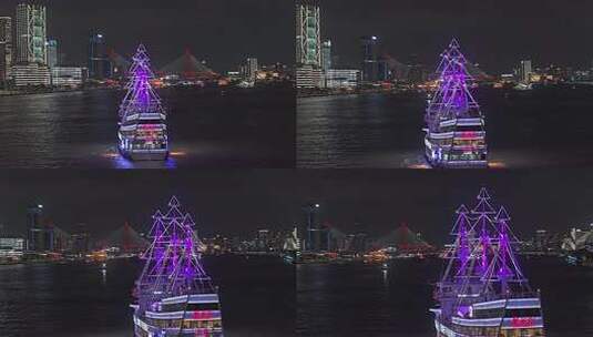 上海陆家嘴/外滩/黄浦江/地标/游轮夜景高清在线视频素材下载