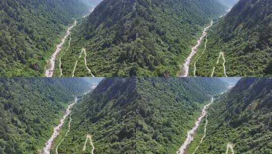 航拍四川甘孜贡嘎山区南门关沟森林河谷风光高清在线视频素材下载