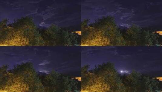 延时摄影实拍秦岭北麓夜晚风光云流动月亮4K高清在线视频素材下载
