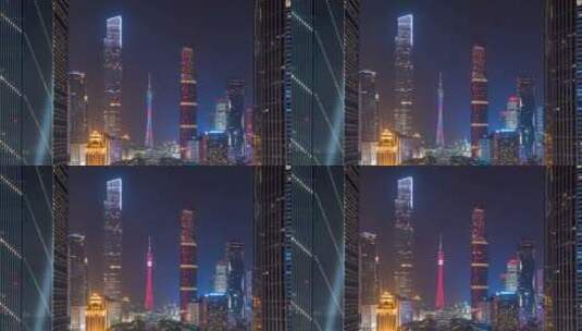 广州_珠江新城_中轴线_地标建筑夜景延时4K高清在线视频素材下载