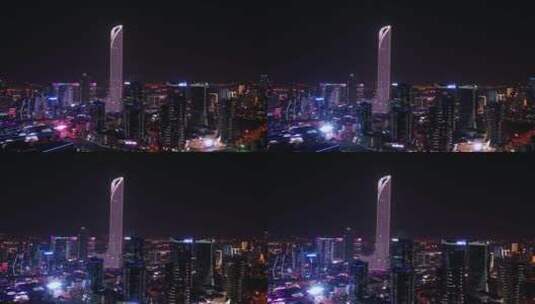 苏州最高楼城市夜景大厦金融中心航拍高清在线视频素材下载
