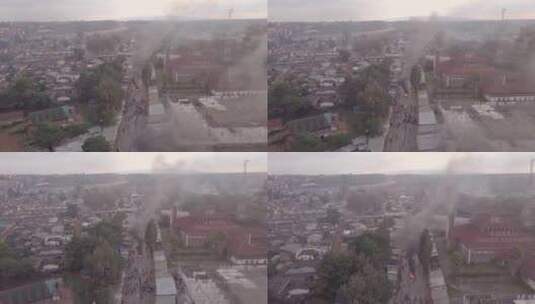 航拍内罗毕基贝拉贫民窟选举期间有争议的骚乱火灾高清在线视频素材下载