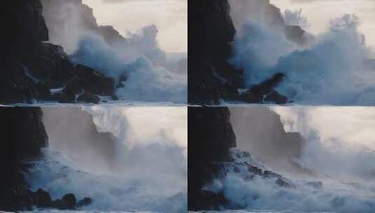 海浪拍打岸边的岩石高清在线视频素材下载