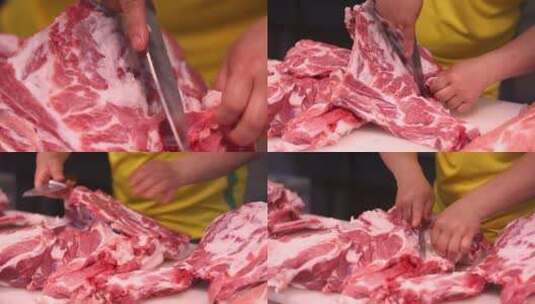 肉类市场卖猪肉高清在线视频素材下载