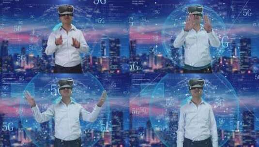 5g网络体验vr虚拟现实可穿戴设备高清在线视频素材下载