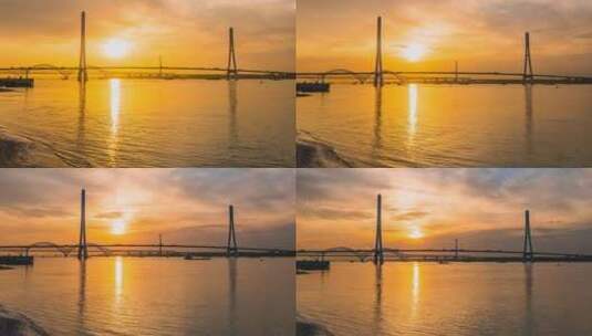 河流桥梁夕阳日落延时摄影高清在线视频素材下载