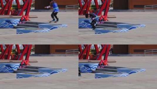 广场空地上练习滑板的少年高清在线视频素材下载