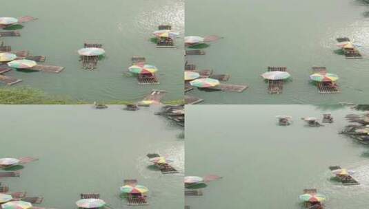 广西桂林遇龙河竹筏漂流竖屏航拍高清在线视频素材下载