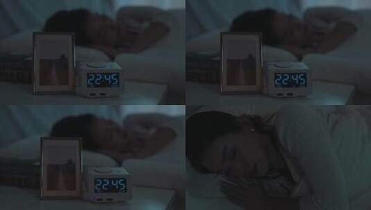 夜晚躺在床上睡觉的美女高清在线视频素材下载