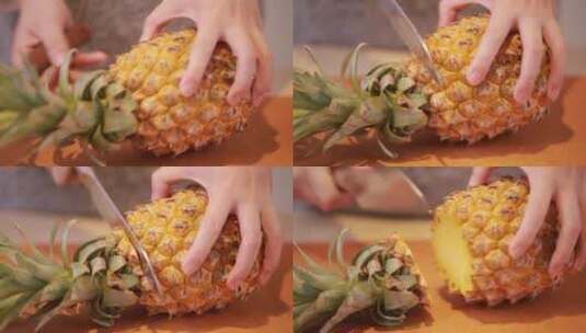 削菠萝皮切菠萝块高清在线视频素材下载