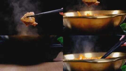 火锅涮锅夹肉鲜牛肉特写高清在线视频素材下载