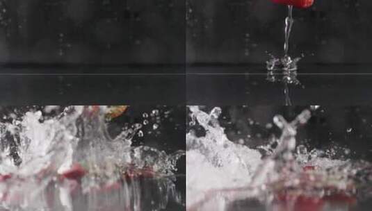 慢镜头拍摄新鲜草莓落入水中唯美创意视频高清在线视频素材下载