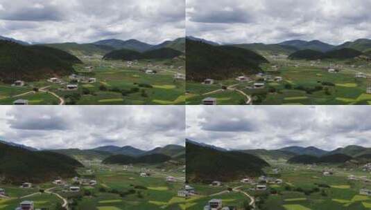 云南松茸航拍空镜蓝天云彩远山小镇709高清在线视频素材下载