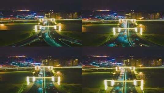 航拍泉州城市夜景田安大桥延时摄影高清在线视频素材下载