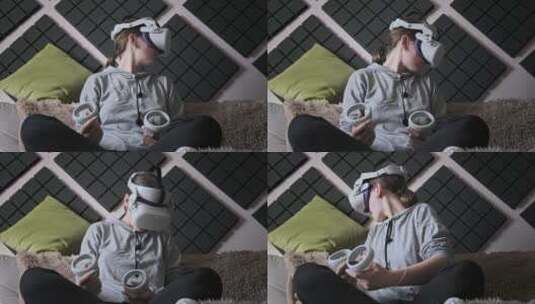 小女孩在室内体验VR眼镜高清在线视频素材下载