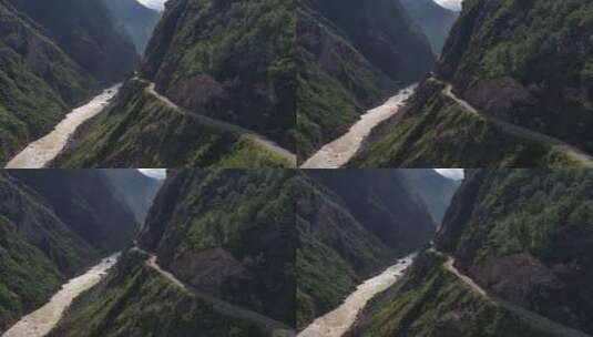 云南虎跳峡金沙江公路交通自然风光高清在线视频素材下载
