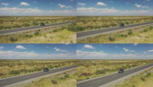 新疆塔里木盆地草原笔直的公路风光高清在线视频素材下载