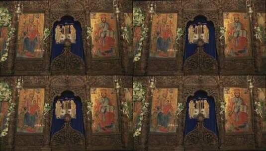东正教堂内部装饰高清在线视频素材下载